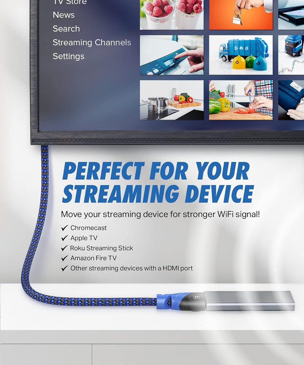 HDMI Extension Cables, 3Ft, 6Ft, 10Ft, 15Ft, 20Ft, 25Ft (1.5 Ft, Blue, 2)