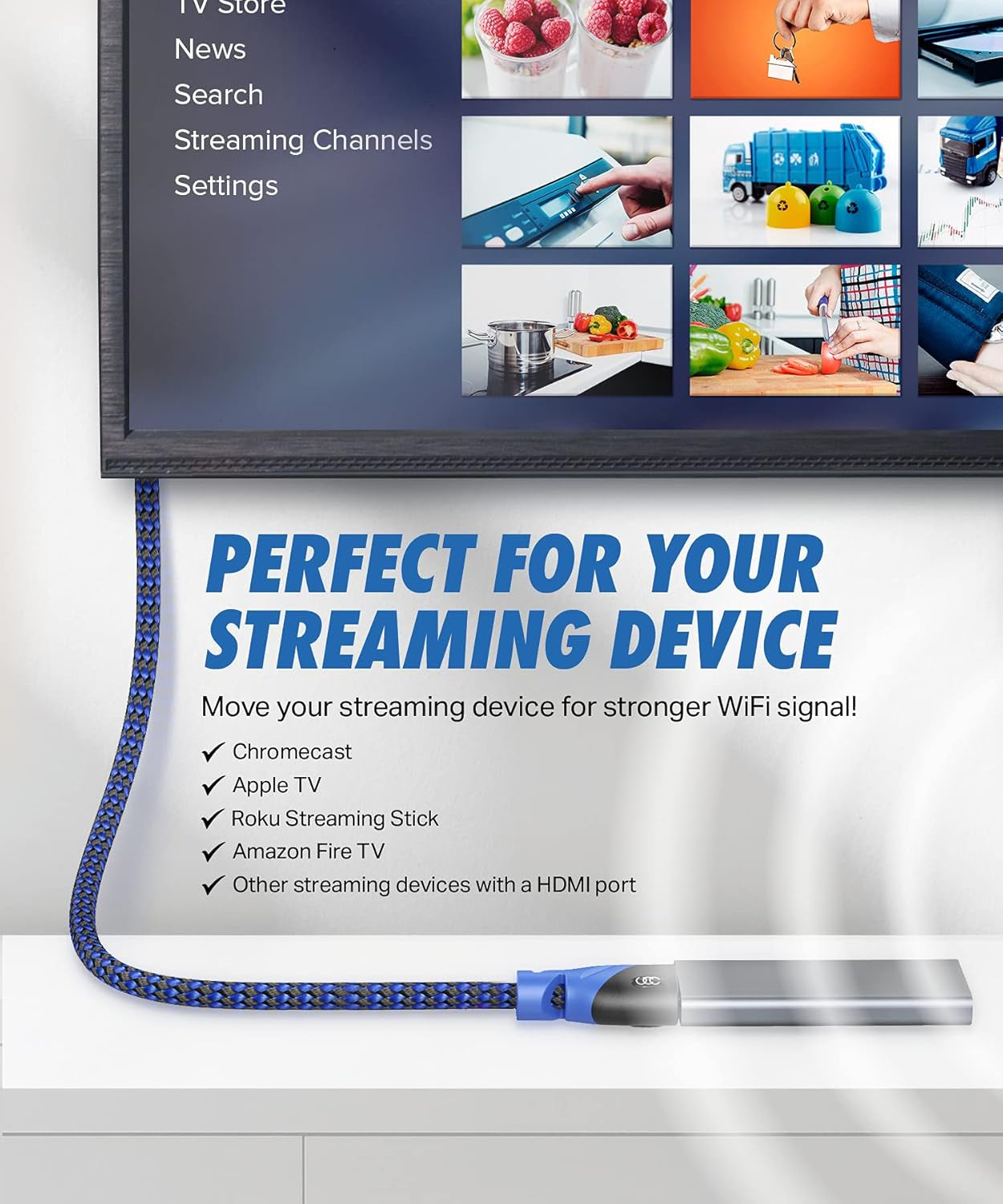 HDMI Extension Cables, 3Ft, 6Ft, 10Ft, 15Ft, 20Ft, 25Ft (1.5 Ft, Blue, 2)