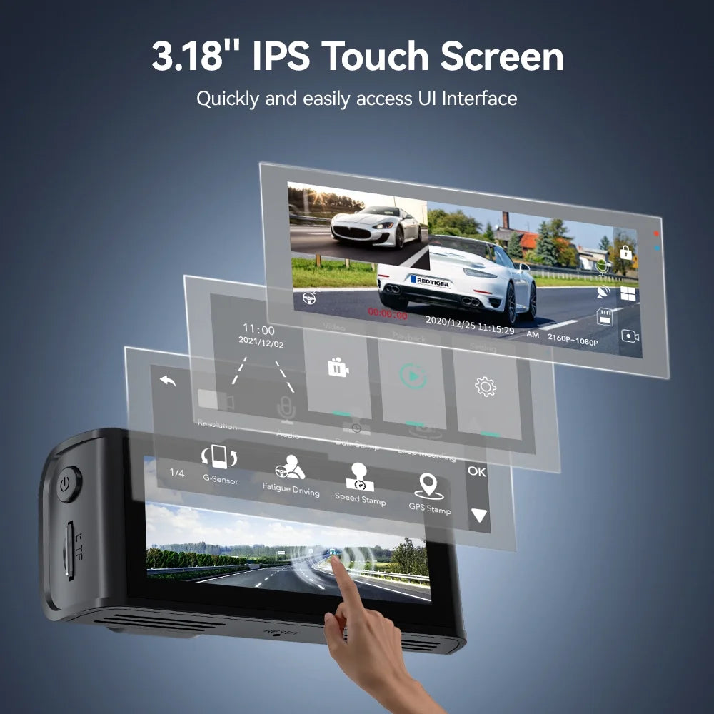 Touch Screen Dash Cam Front and Rear, 4K Dash Camera with STARVIS 2 Sensor, Free 128GB Card, Car Camera with Wifi GPS, Voice Control, Wdr,5.8Ghz Wifi, 24H Parking Mode, Night Vision
